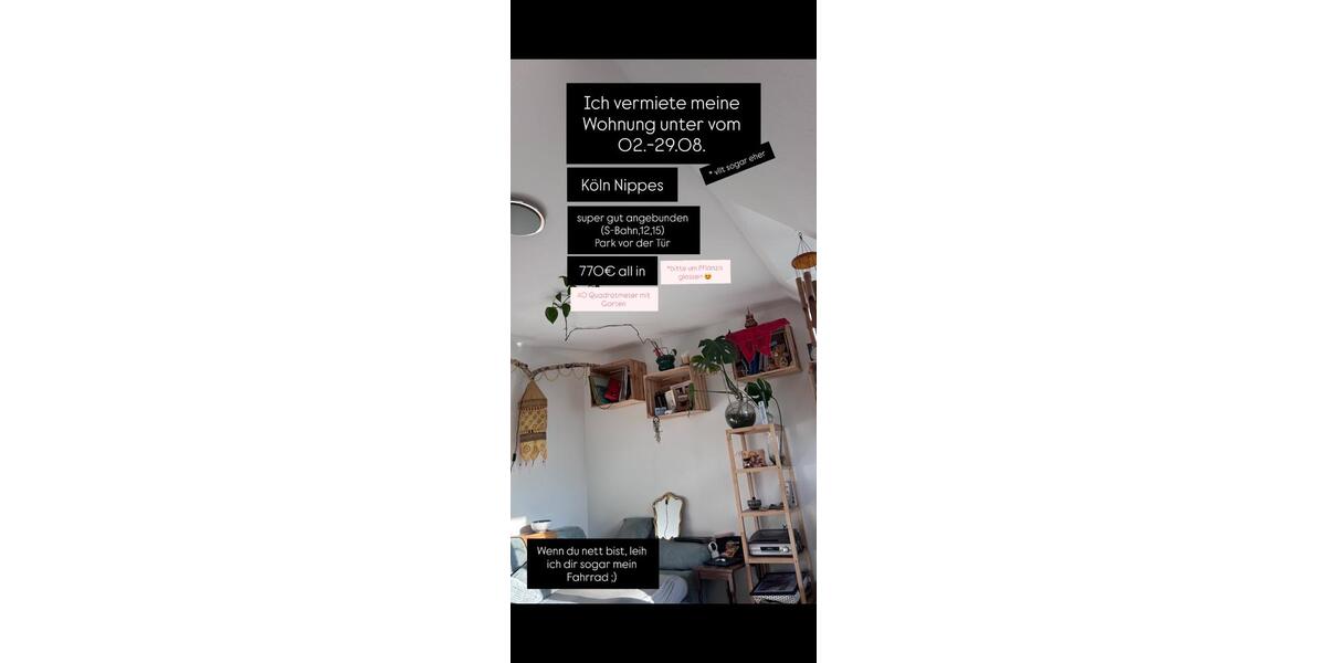 Dachgeschoßwohnung Köln Nippes - 1 Zimmer, 40 m&sup2;, 770&euro; | Angebot:26689274