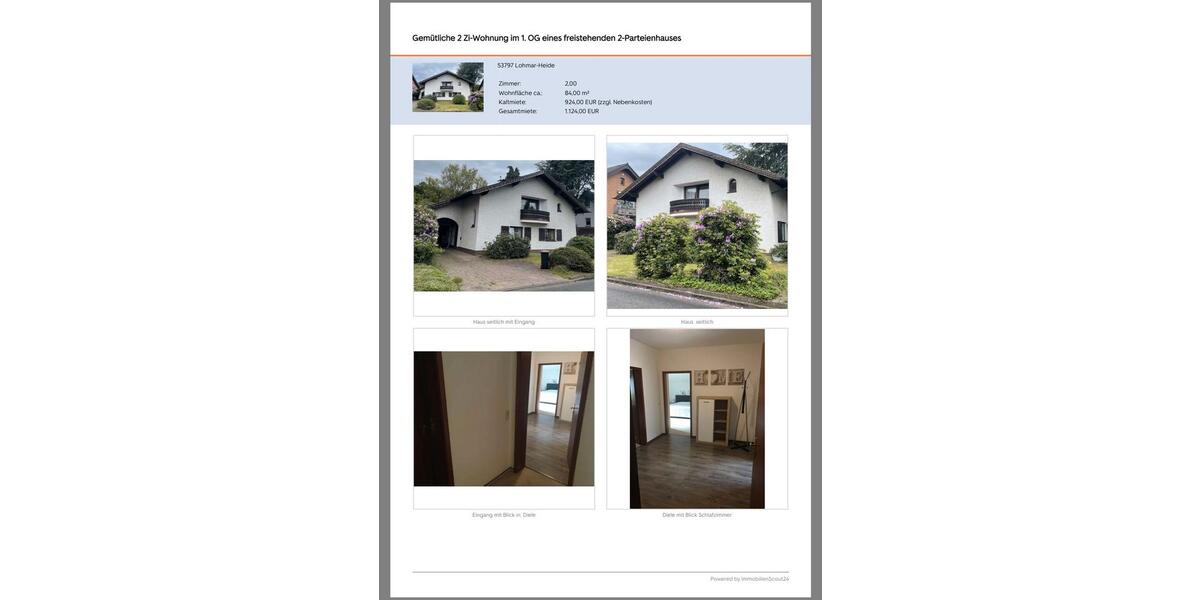 Etagenwohnung Lohmar - 2 Zimmer, 84 m&sup2;, 924&euro; | Angebot:25918398