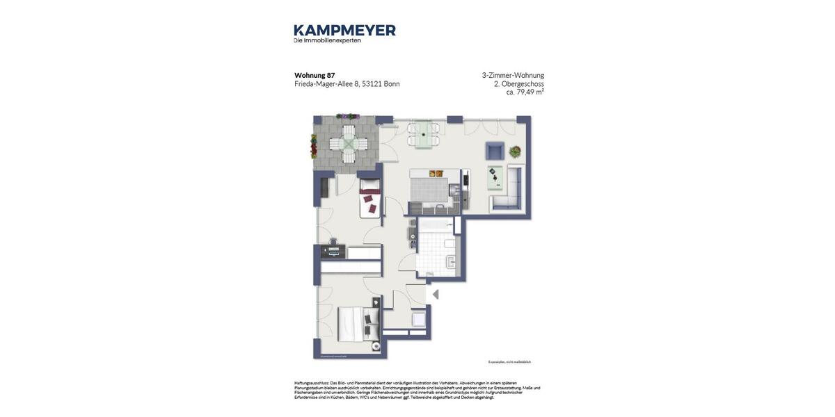 Etagenwohnung Bonn Dransdorf - 3 Zimmer, 79 m&sup2;, 1.200&euro; | Angebot:25873455