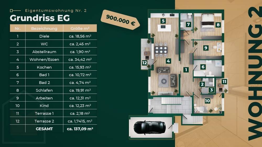 Etagenwohnung Bonn Dottendorf - 4 Zimmer, 137 m&sup2;, 899.000&euro; | Angebot:26092112