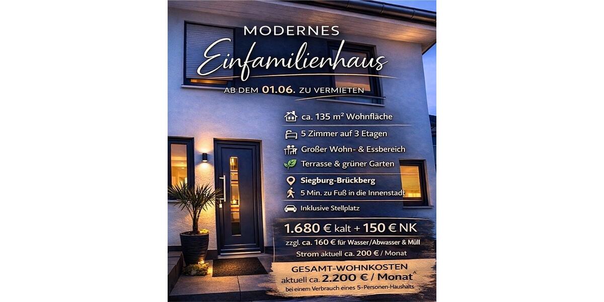 Reihenhaus Siegburg - 5 Zimmer, 135 m&sup2;, 1.680&euro; | Angebot:25982317