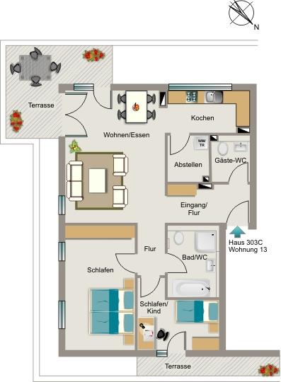 Etagenwohnung Bonn Auerberg - 3.5 Zimmer, 95 m&sup2;, 1.341&euro; | Angebot:26627535