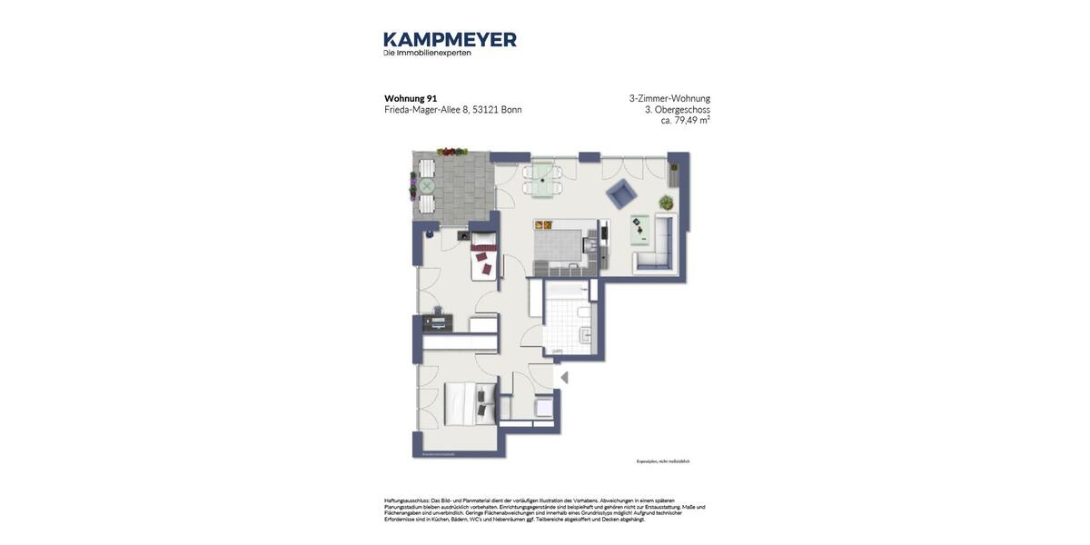 Etagenwohnung Bonn Dransdorf - 3 Zimmer, 79 m&sup2;, 1.230&euro; | Angebot:25754025