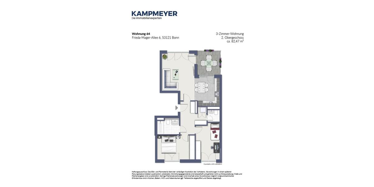 Etagenwohnung Bonn Dransdorf - 3 Zimmer, 82 m&sup2;, 1.260&euro; | Angebot:25805450
