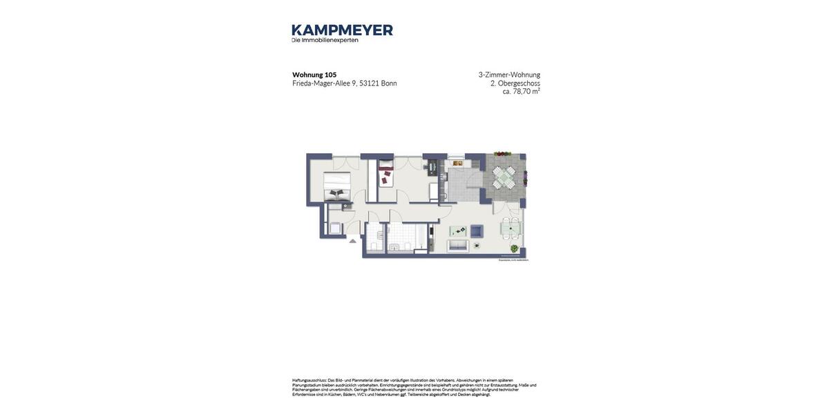 Etagenwohnung Bonn Dransdorf - 3 Zimmer, 79 m&sup2;, 1.210&euro; | Angebot:25962728