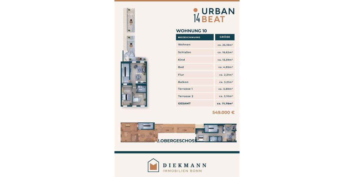 Etagenwohnung Bonn Zentrum - 3 Zimmer, 71 m&sup2;, 525.000&euro; | Angebot:25664059