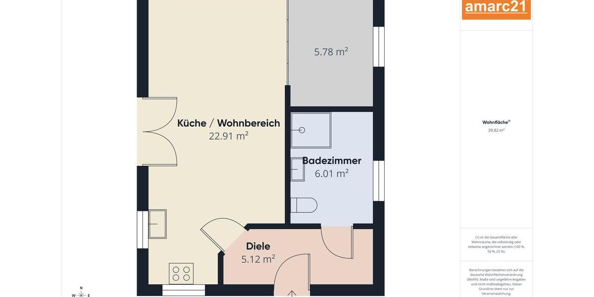 Etagenwohnung Düren Mariaweiler-Hoven - 1.5 Zimmer, 41 m&sup2;, 495&euro; | Angebot:25320632