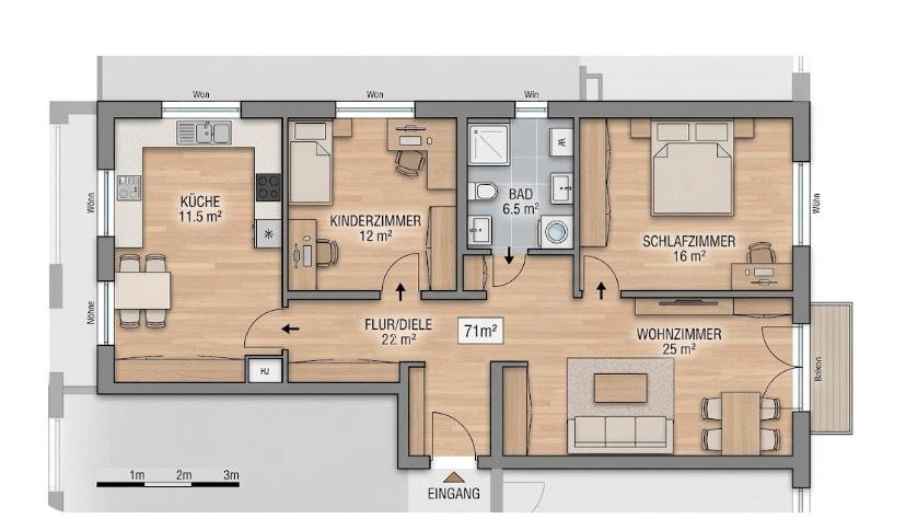 Etagenwohnung Bonn Dransdorf - 3 Zimmer, 71 m&sup2;, 900&euro; | Angebot:25991532