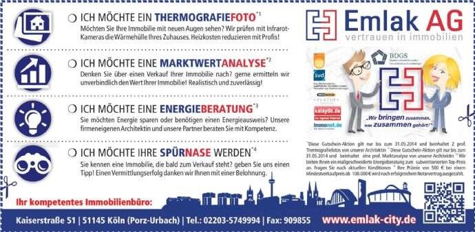 Etagenwohnung Köln Ensen - 2 Zimmer, 53 m&sup2;, 295.000&euro; | Angebot:25739367