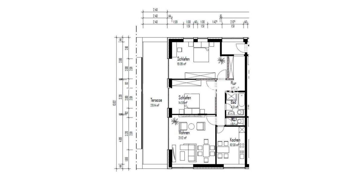Etagenwohnung Köln Junkersdorf - 3 Zimmer, 89 m&sup2;, 1.350&euro; | Angebot:25917049