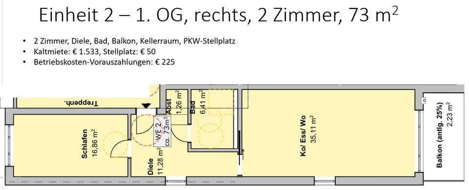 Etagenwohnung Köln Porz - 2 Zimmer, 73 m&sup2;, 1.533&euro; | Angebot:25999745