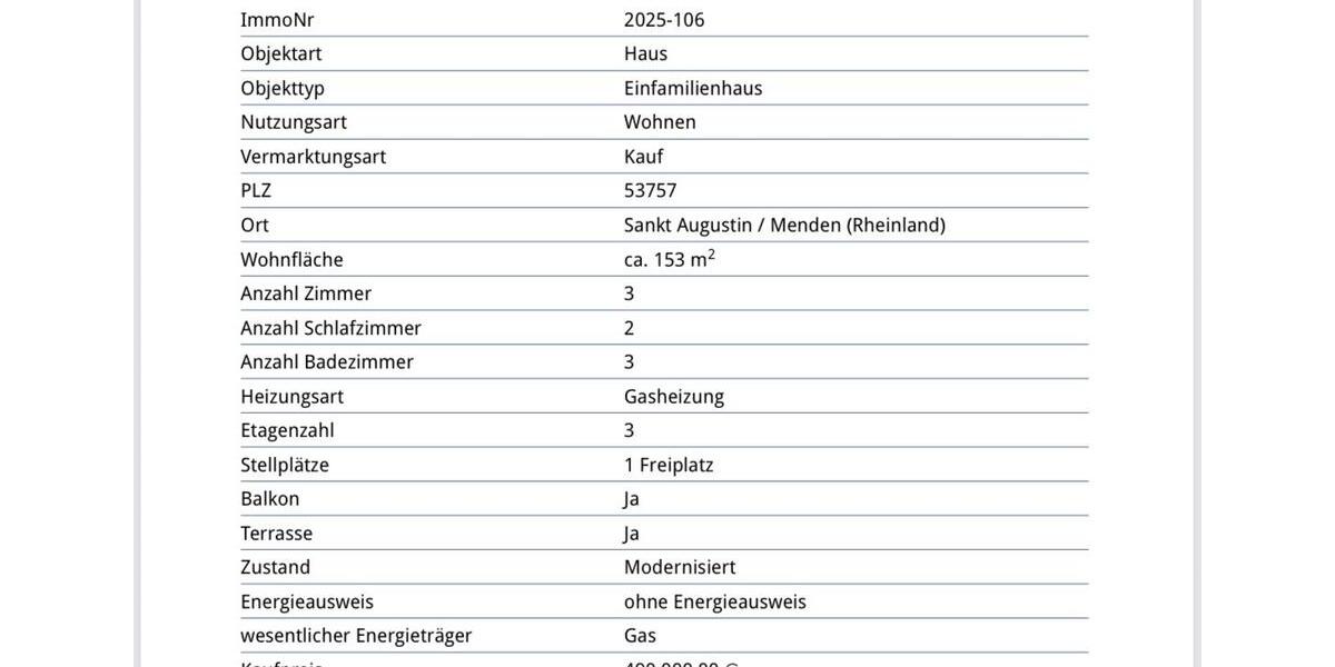 Einfamilienhaus Sankt Augustin - 6 Zimmer, 153 m&sup2;, 435.000&euro; | Angebot:25102081