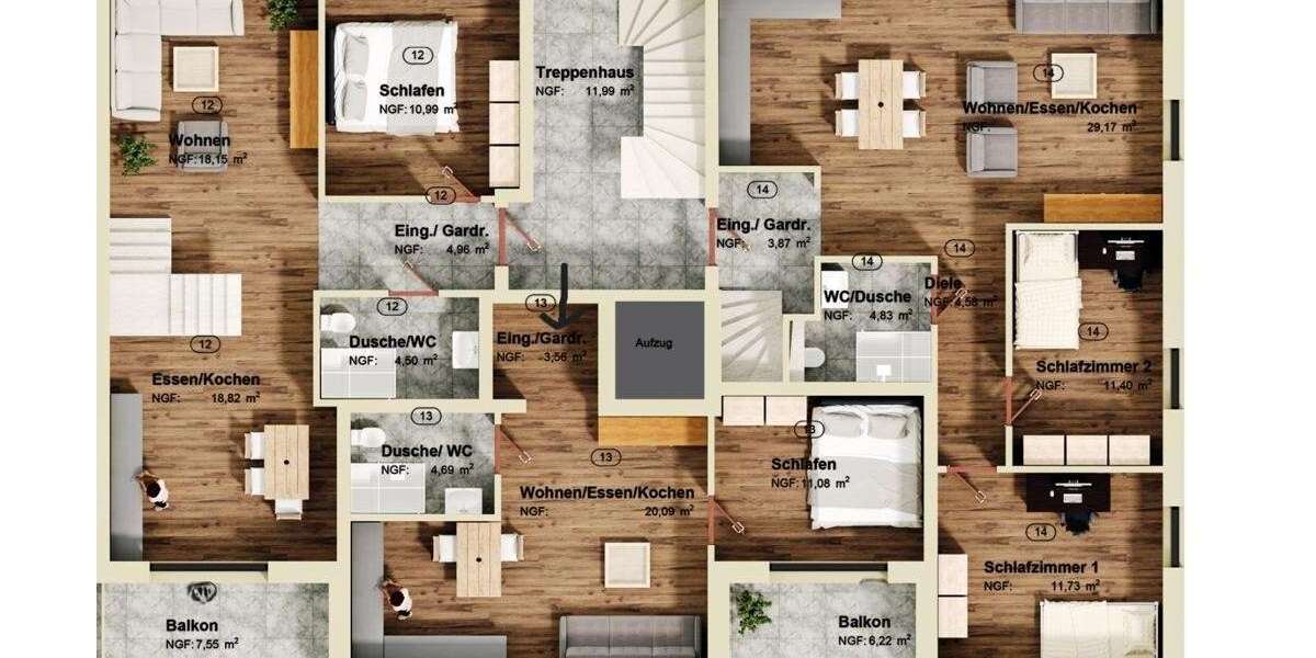 Etagenwohnung Pulheim - 2 Zimmer, 43 m&sup2;, 268.000&euro; | Angebot:23872345