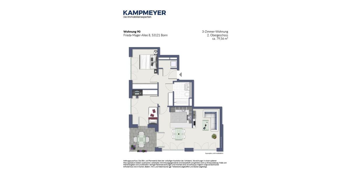 Etagenwohnung Bonn Dransdorf - 3 Zimmer, 80 m&sup2;, 1.180&euro; | Angebot:25545625
