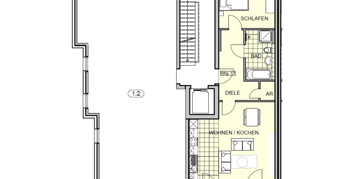 Erdgeschoßwohnung Leverkusen Schlebusch - 2 Zimmer, 68 m&sup2;, 1.249&euro; | Angebot:24623291